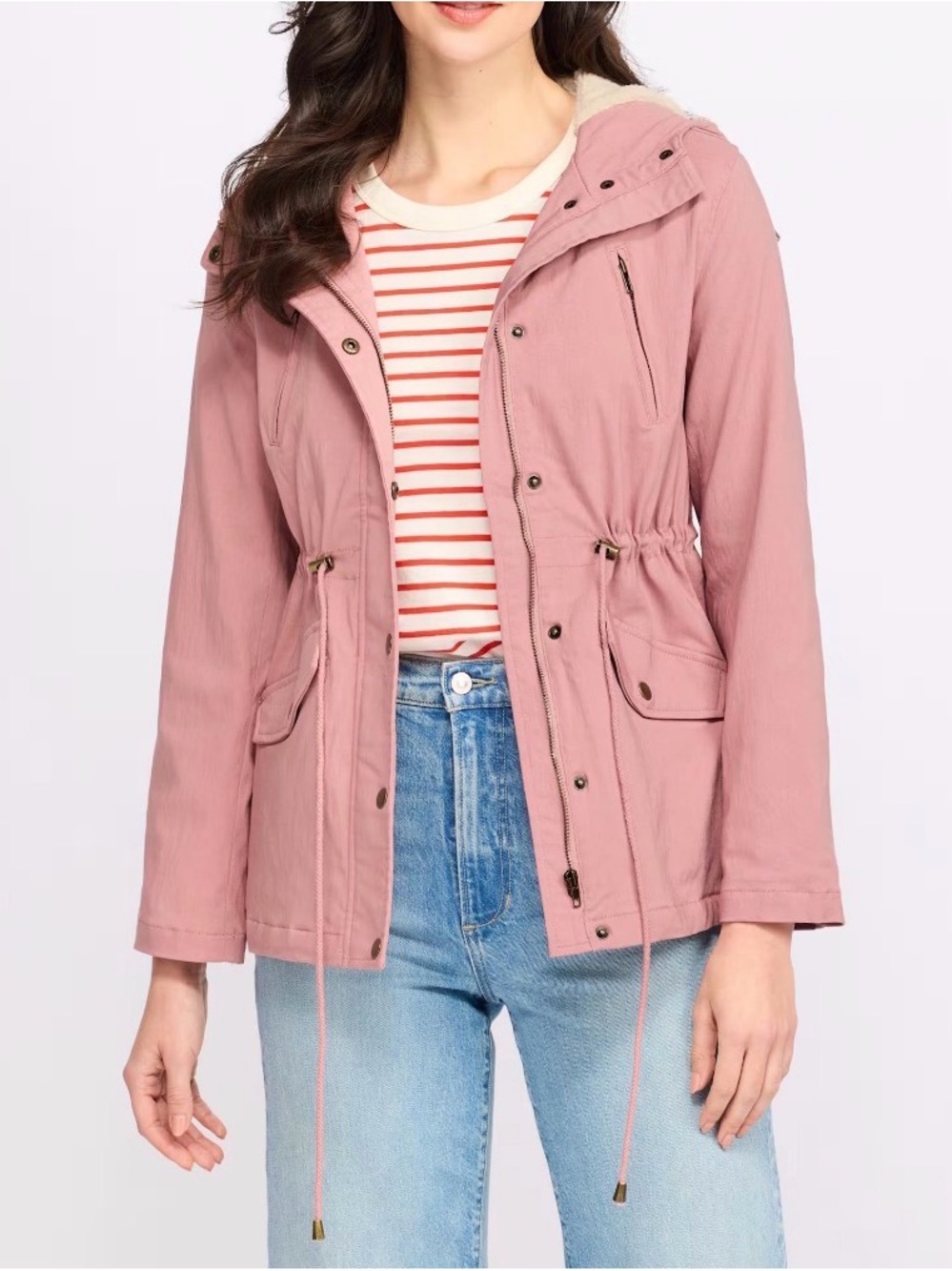 Poppy Dusty Rose Sherpa Lined Hooded Utility Jacket - Picture 3 of 5